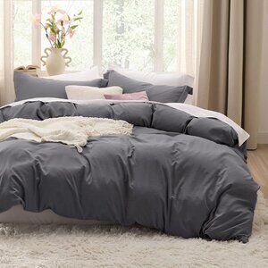 Bedsure Dark Grey California King Duvet Cover - Prewashed Cotton-Like Extra Soft